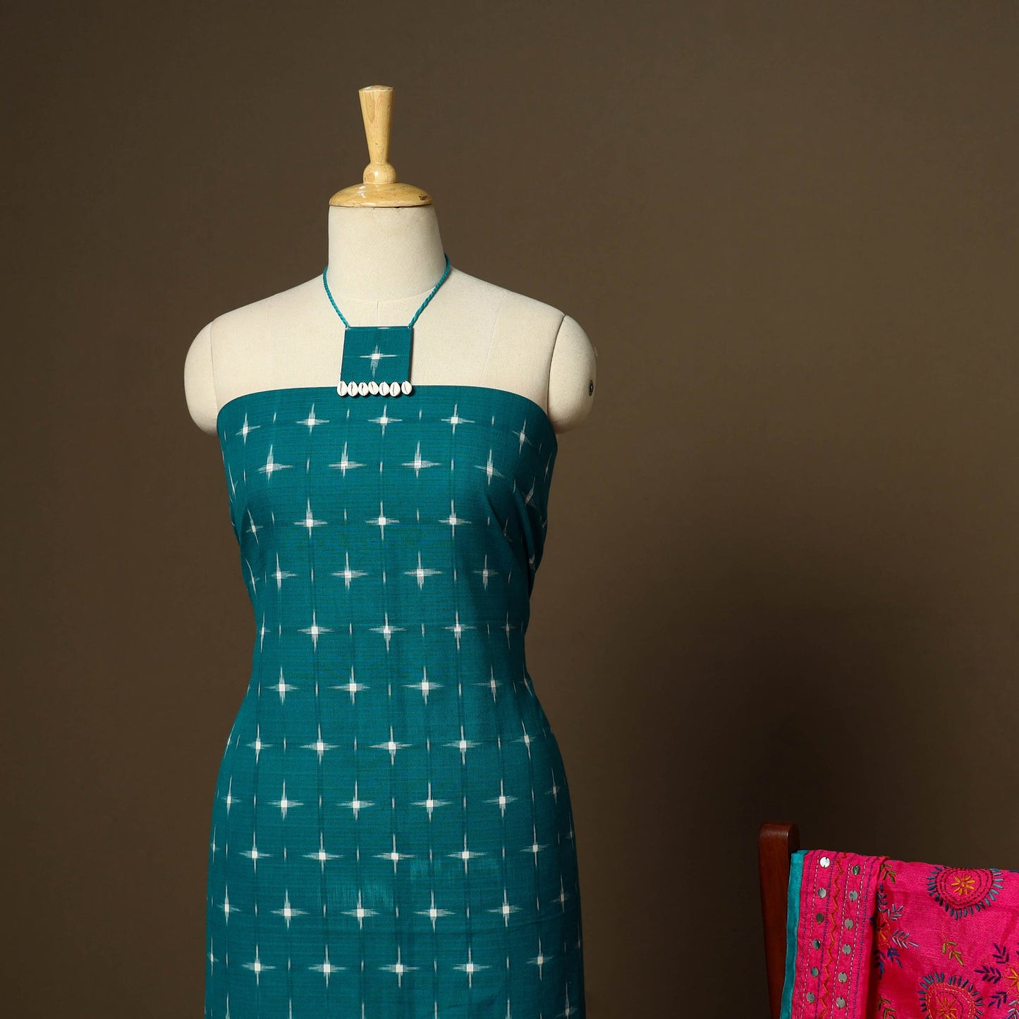 Blue - 2pc cotton unstitched pochampally double ikat dress