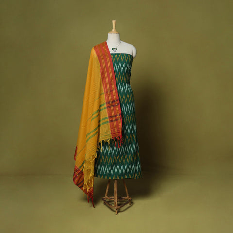 Green - 2pc cotton unstitched pochampally ikat dress