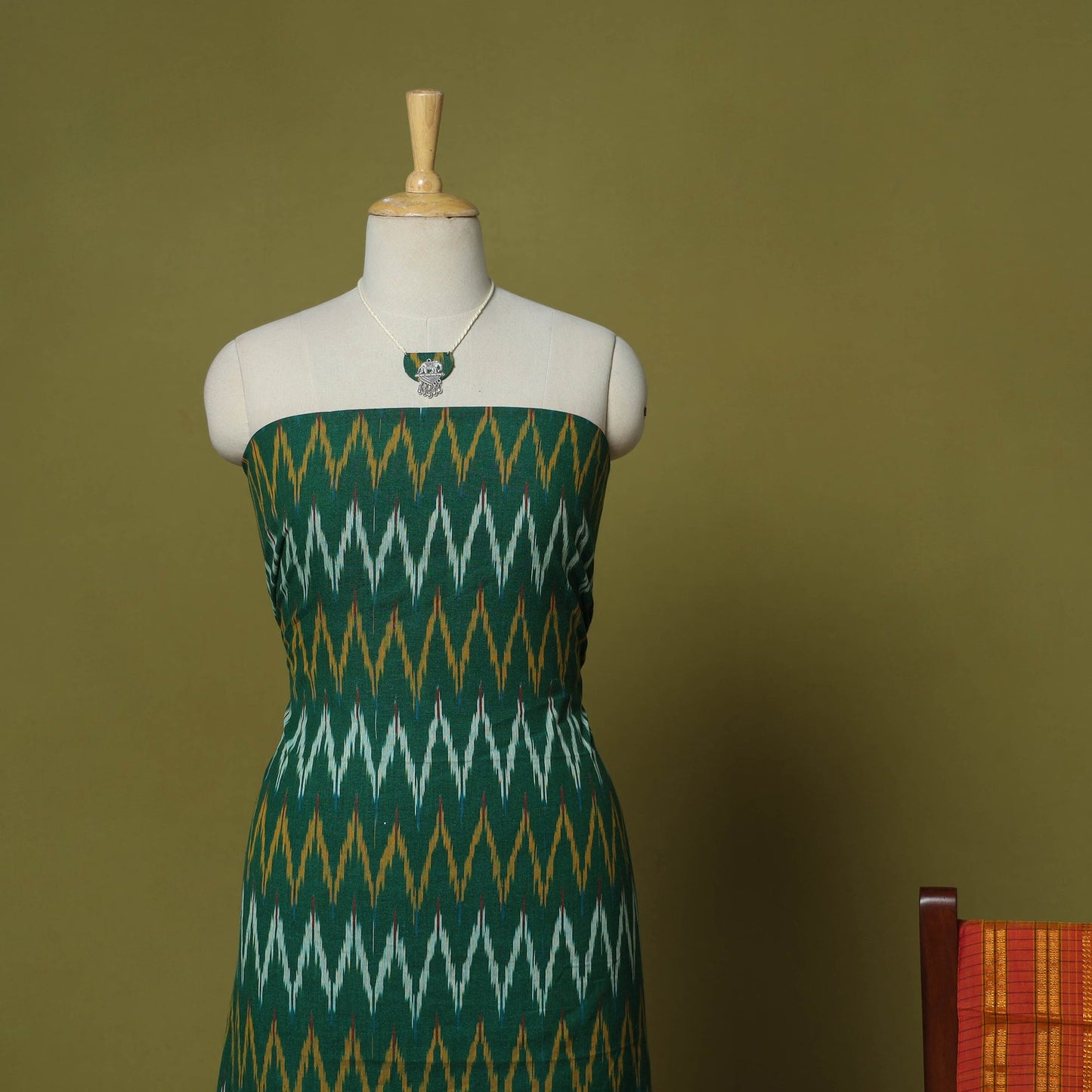 Green - 2pc cotton unstitched pochampally ikat dress