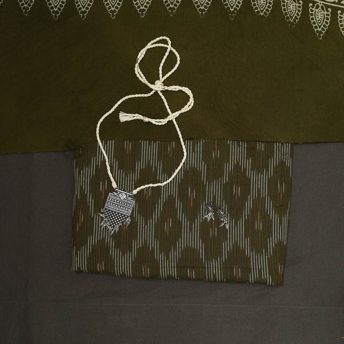 Green - 2pc cotton unstitched pochampally ikat dress