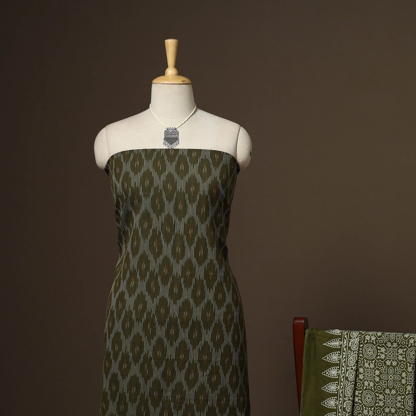 Green - 2pc cotton unstitched pochampally ikat dress