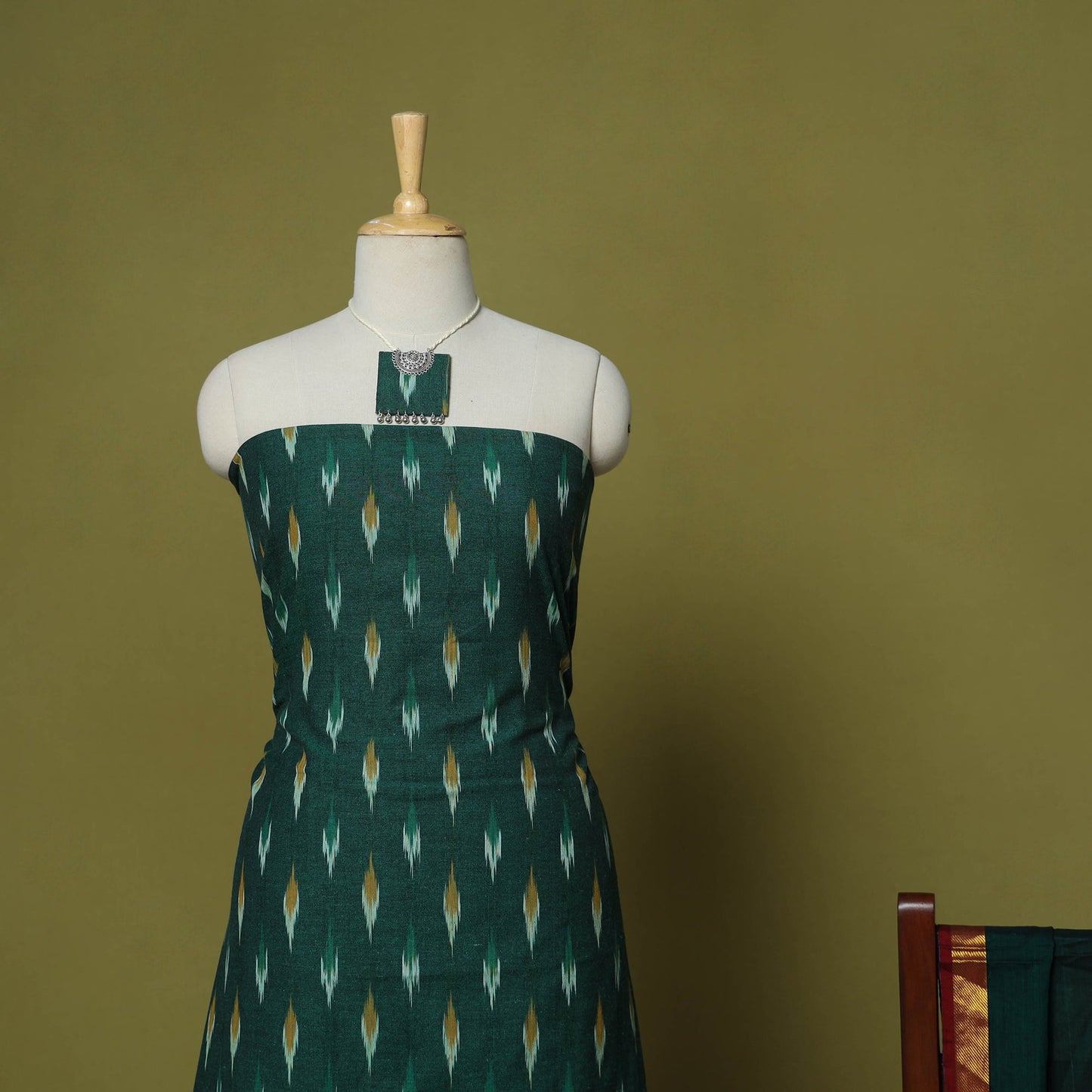 Green - 2pc cotton unstitched pochampally ikat dress