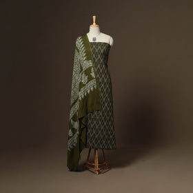 Green - 2pc cotton unstitched pochampally ikat dress