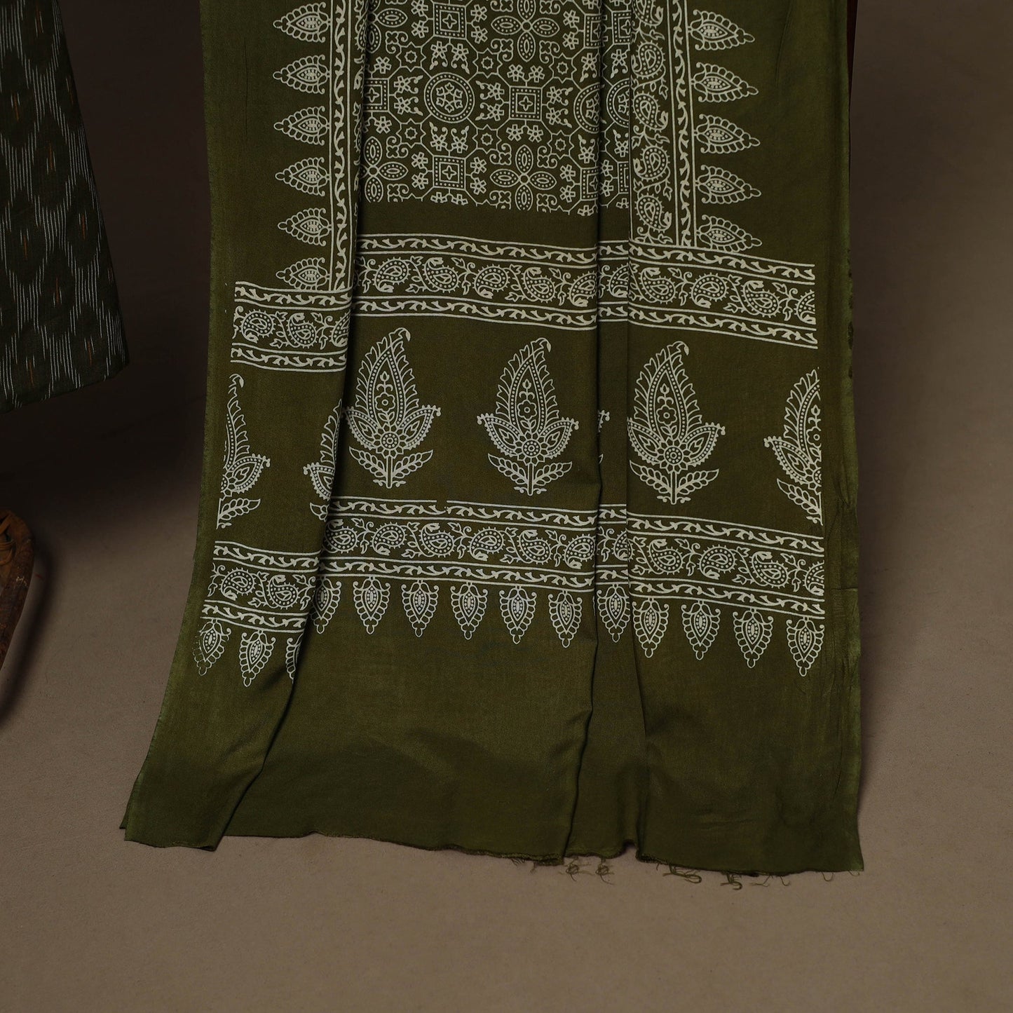 Green - 2pc cotton unstitched pochampally ikat dress