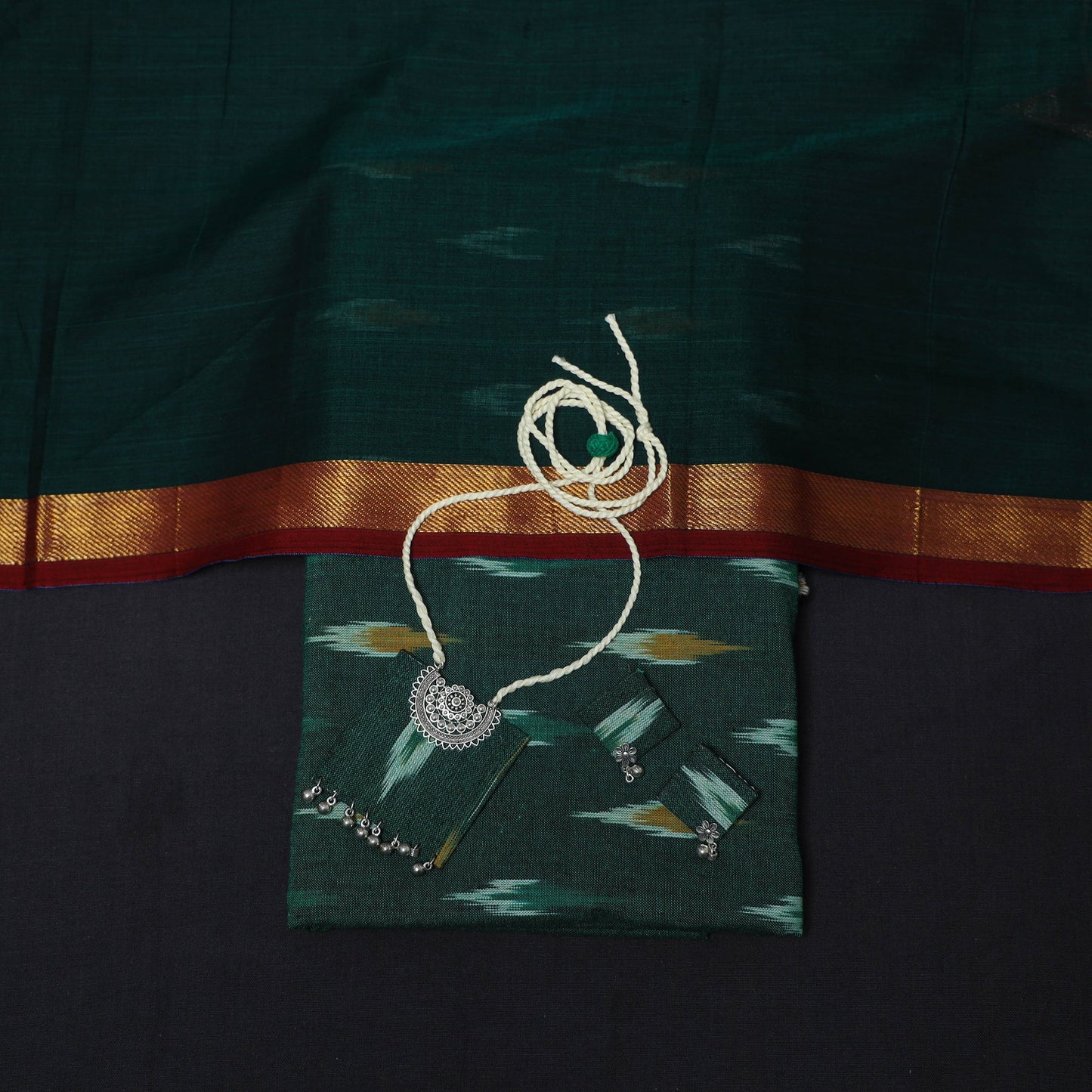 Green - 2pc cotton unstitched pochampally ikat dress