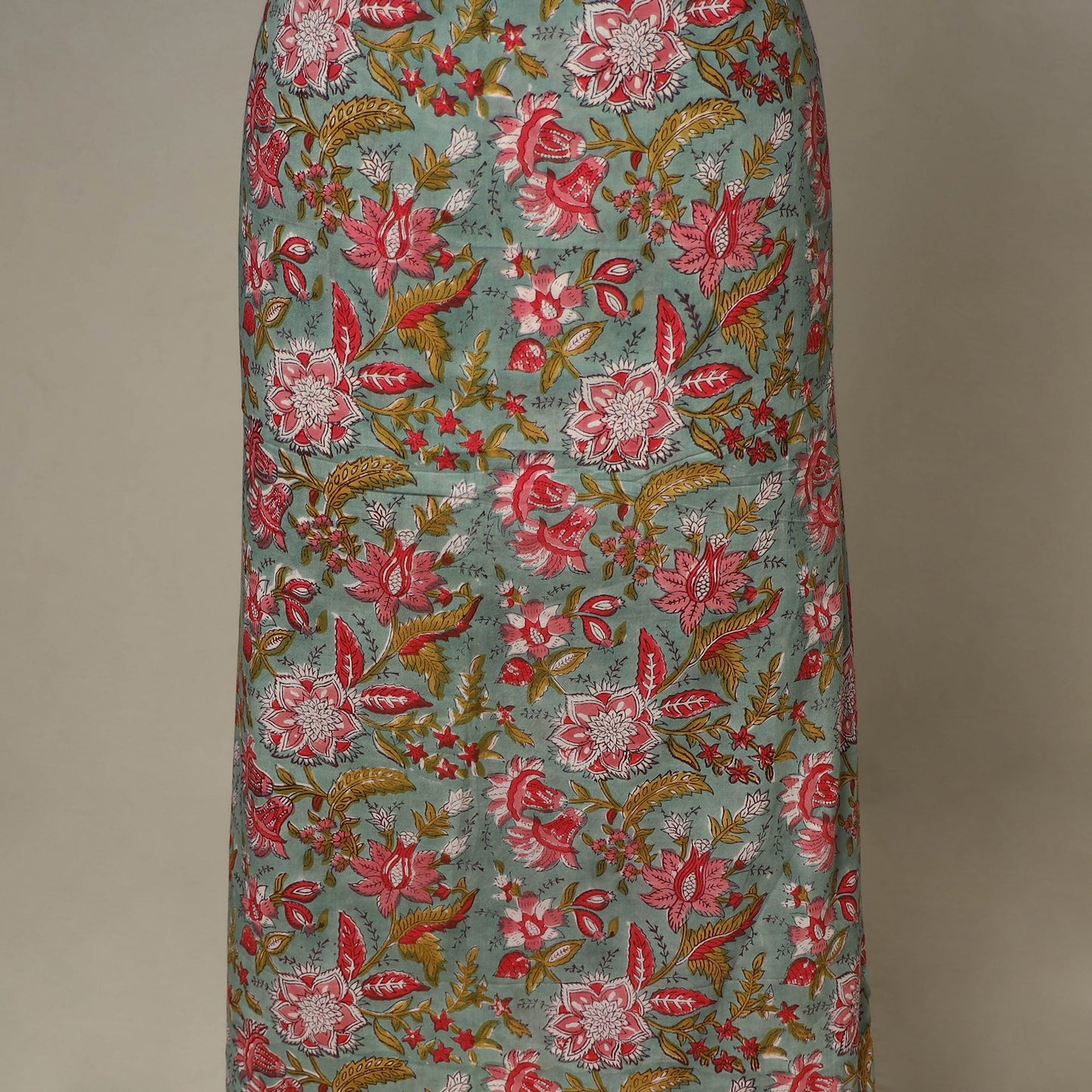 Green - 2pc cotton unstitched sanganeri dress material