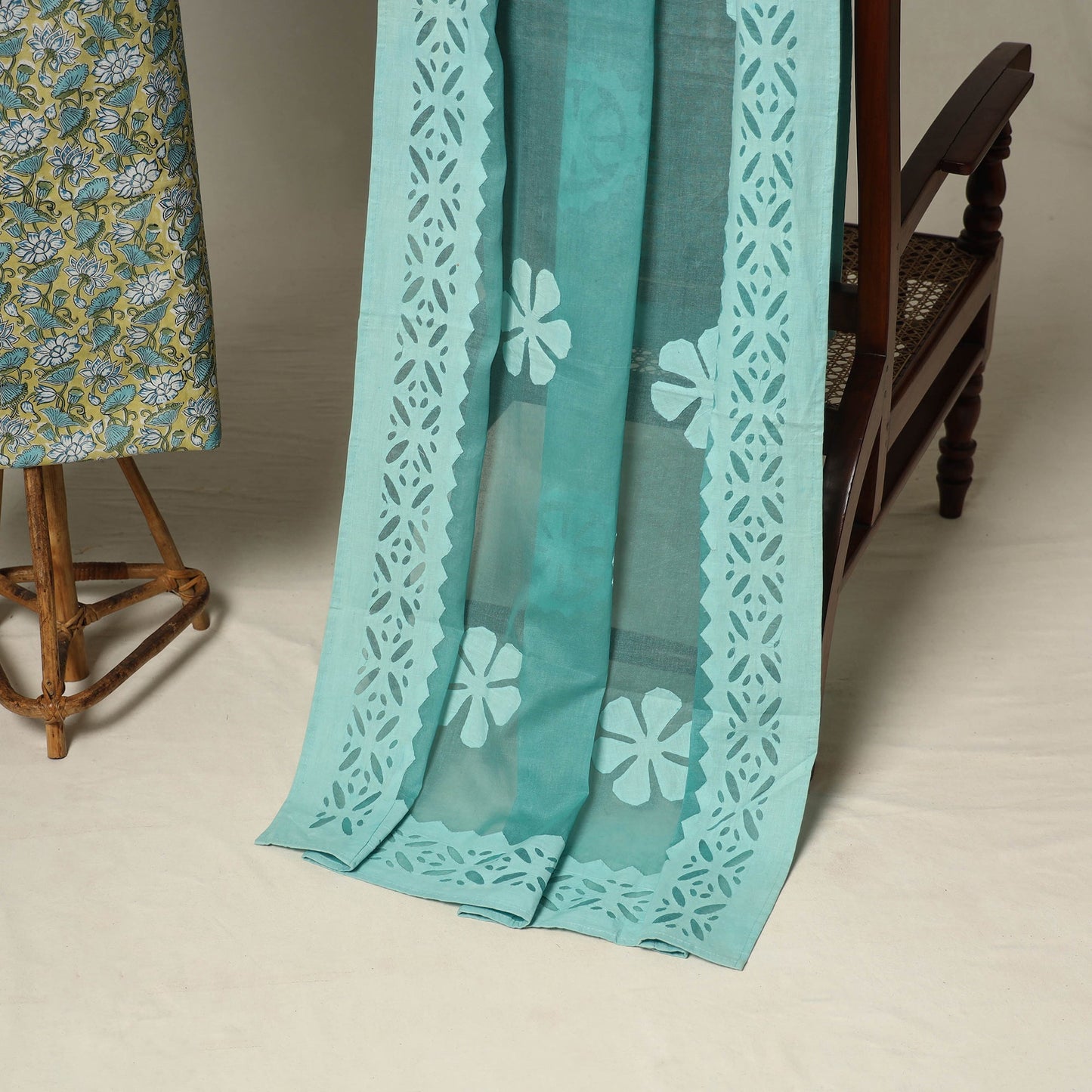 Green - 2pc cotton unstitched sanganeri dress material