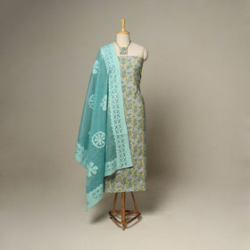 Green - 2pc cotton unstitched sanganeri dress material