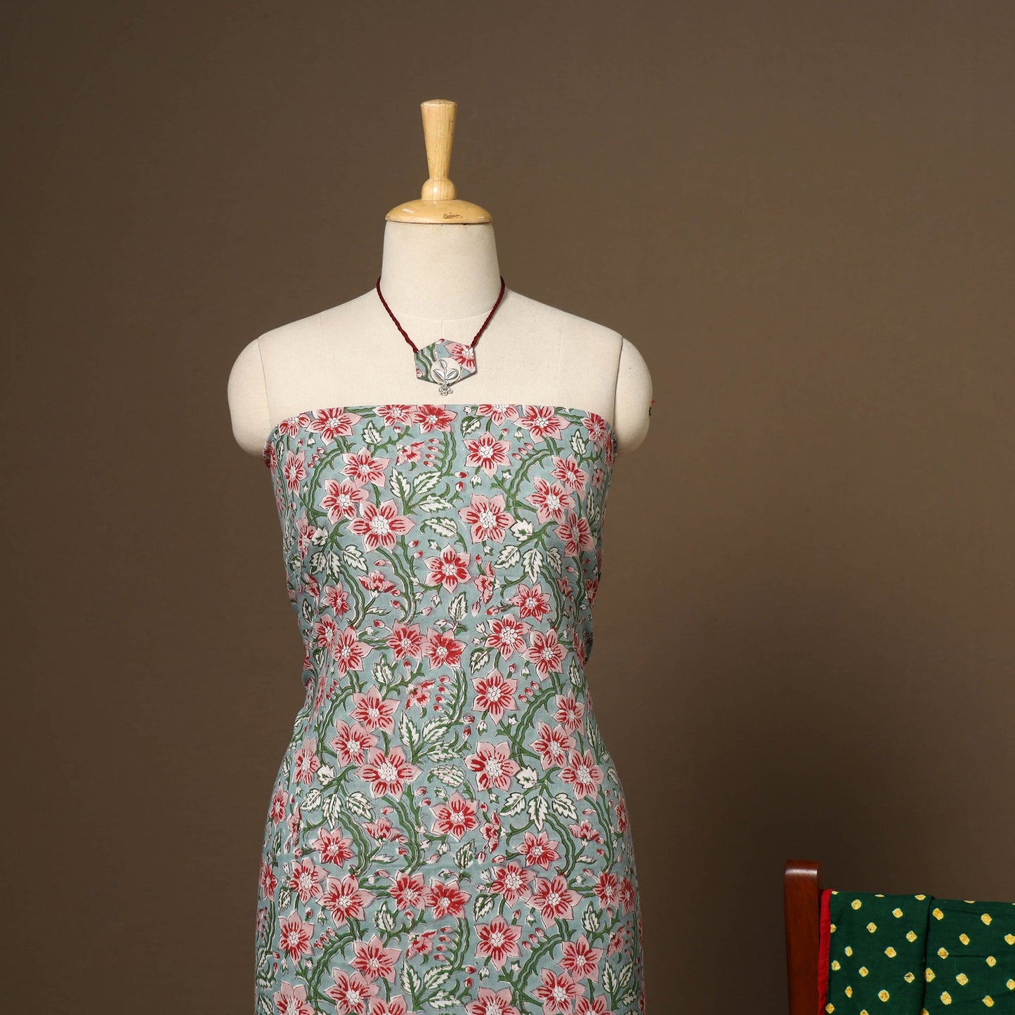 Green - 2pc cotton unstitched sanganeri dress material