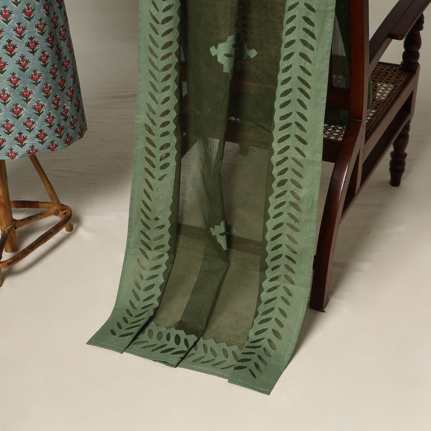 Green - 2pc cotton unstitched sanganeri dress material