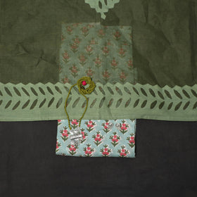 Green - 2pc cotton unstitched sanganeri dress material