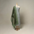 Green - 2pc cotton unstitched sanganeri dress material