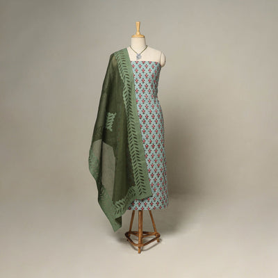 Green - 2pc cotton unstitched sanganeri dress material