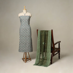 Green - 2pc cotton unstitched sanganeri dress material