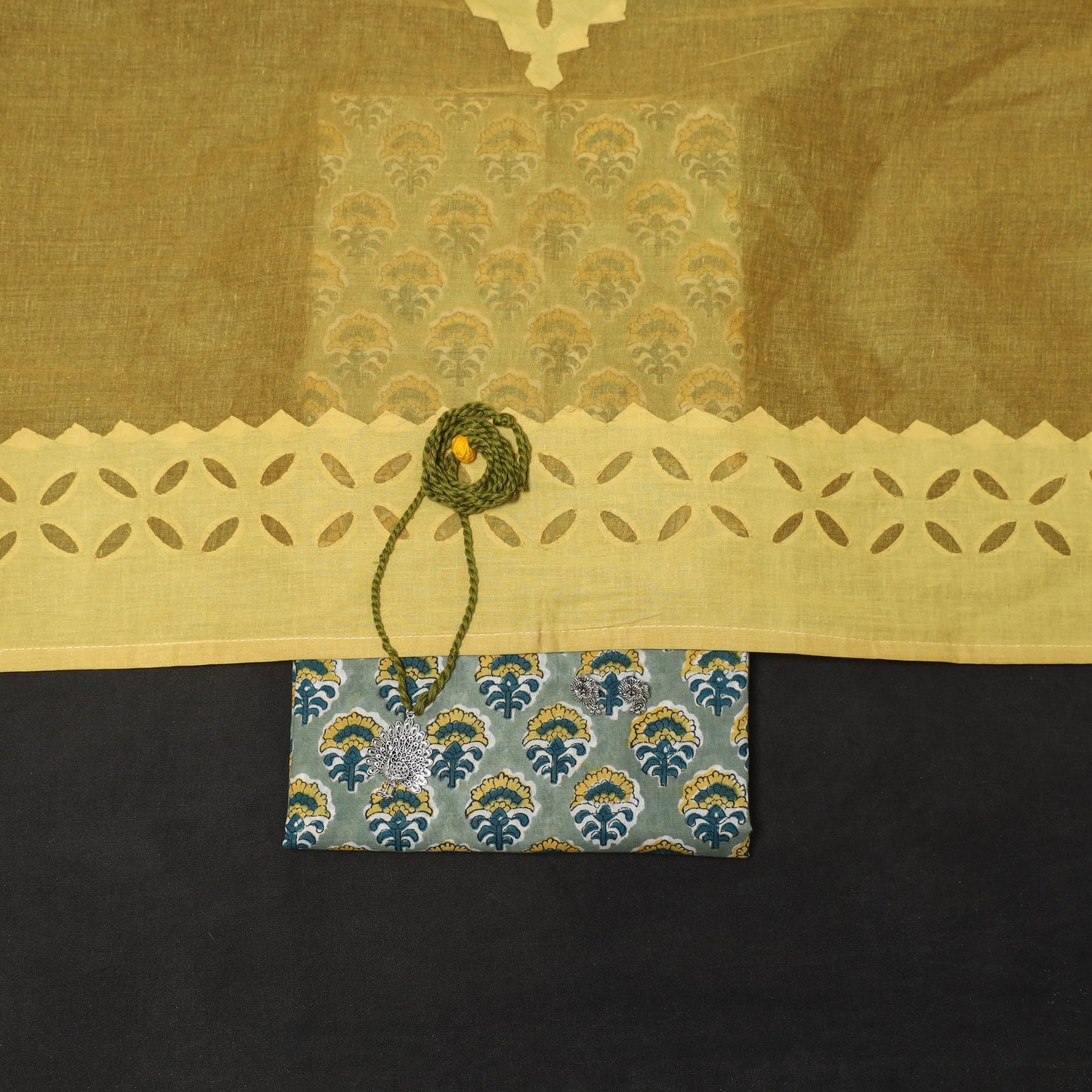 Green - 2pc cotton unstitched sanganeri dress material