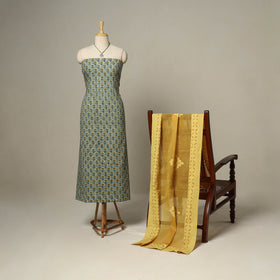 Green - 2pc cotton unstitched sanganeri dress material