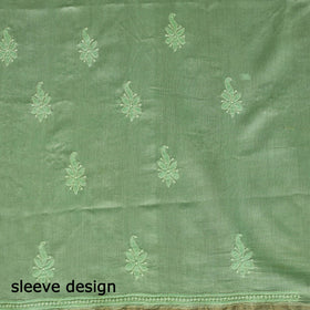 2pc Green Hand Embroidery Chanderi Silk Chikankari Dress Material
