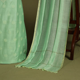 2pc Green Hand Embroidery Chanderi Silk Chikankari Dress Material