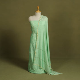 2pc Green Hand Embroidery Chanderi Silk Chikankari Dress Material