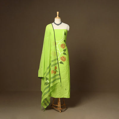 Green - 2pc handloom cotton unstitched phulia jamdani dress