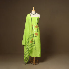Green - 2pc handloom cotton unstitched phulia jamdani dress