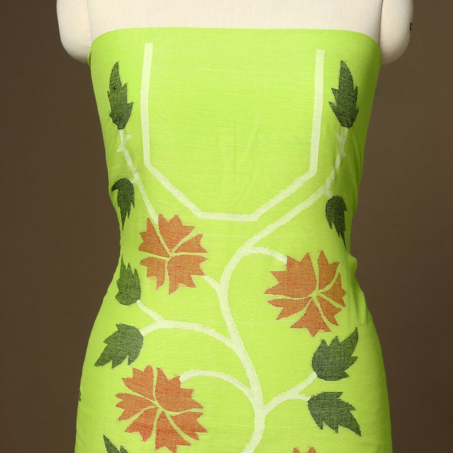 Green - 2pc handloom cotton unstitched phulia jamdani dress