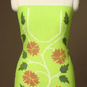Green - 2pc handloom cotton unstitched phulia jamdani dress
