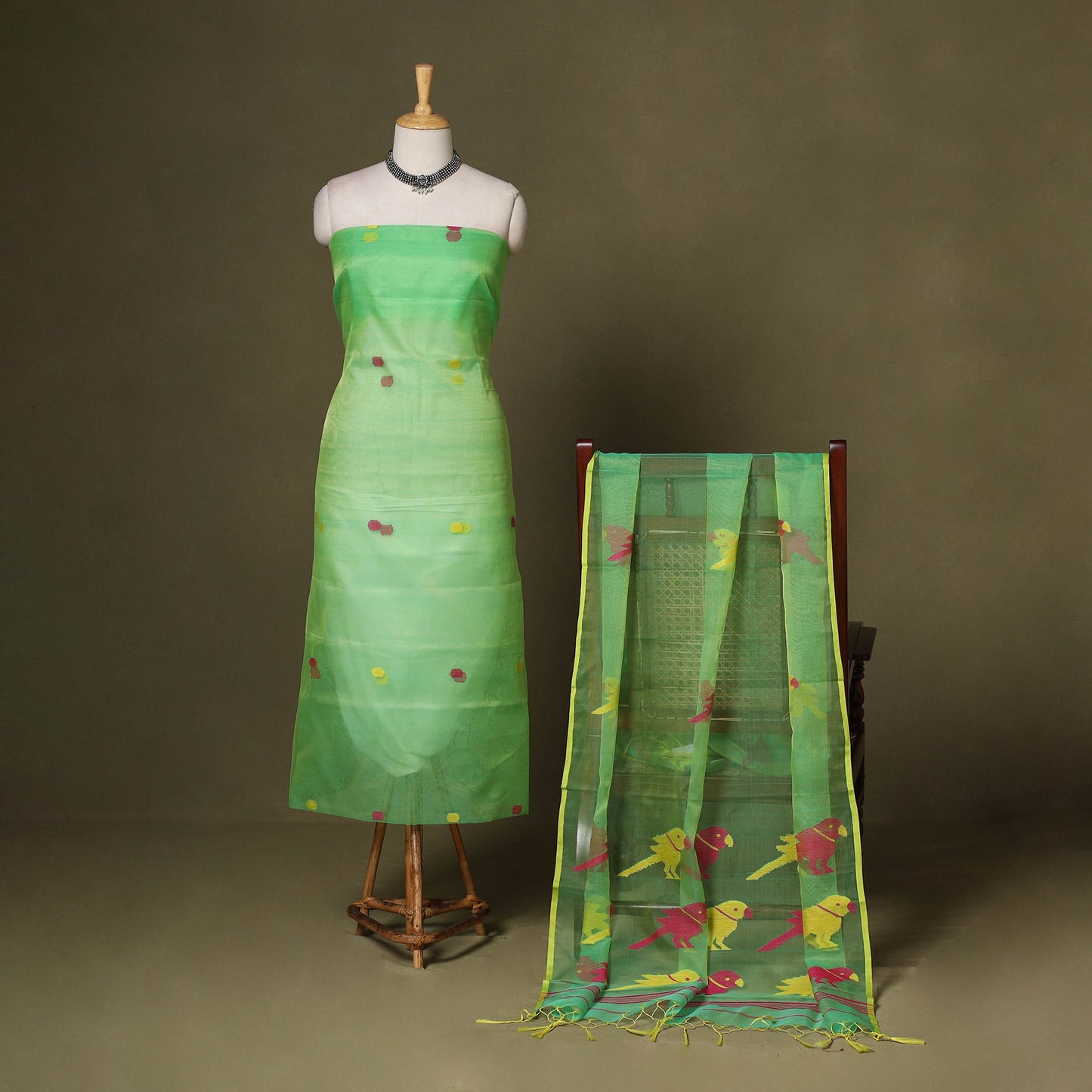 Green - 2pc handloom mulberry silk unstitched phulia
