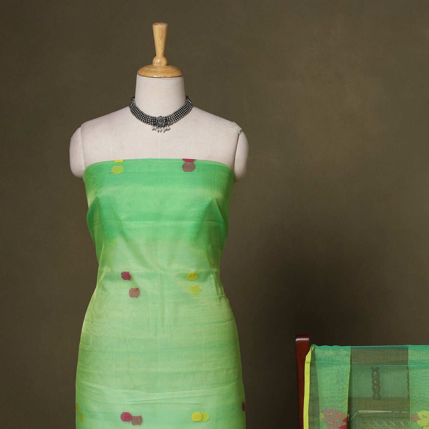 Green - 2pc handloom mulberry silk unstitched phulia