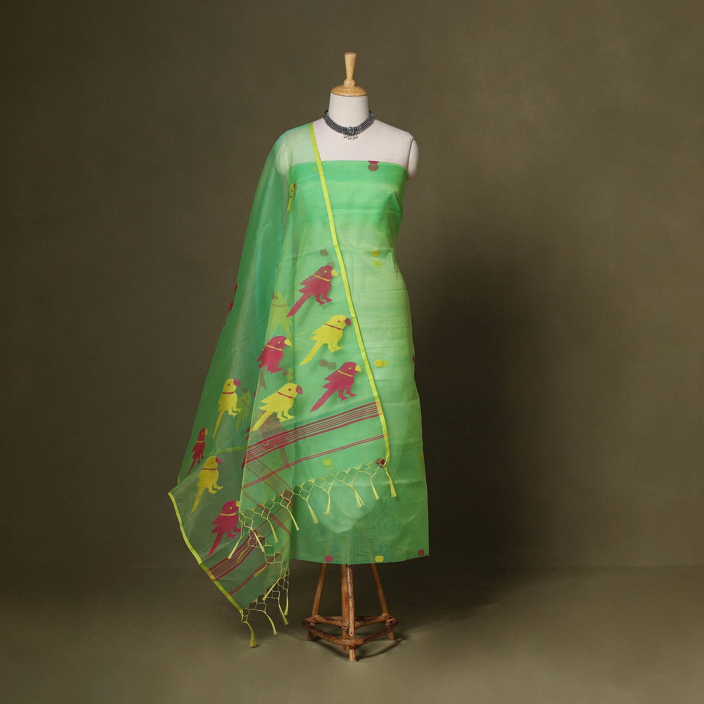 Green - 2pc handloom mulberry silk unstitched phulia