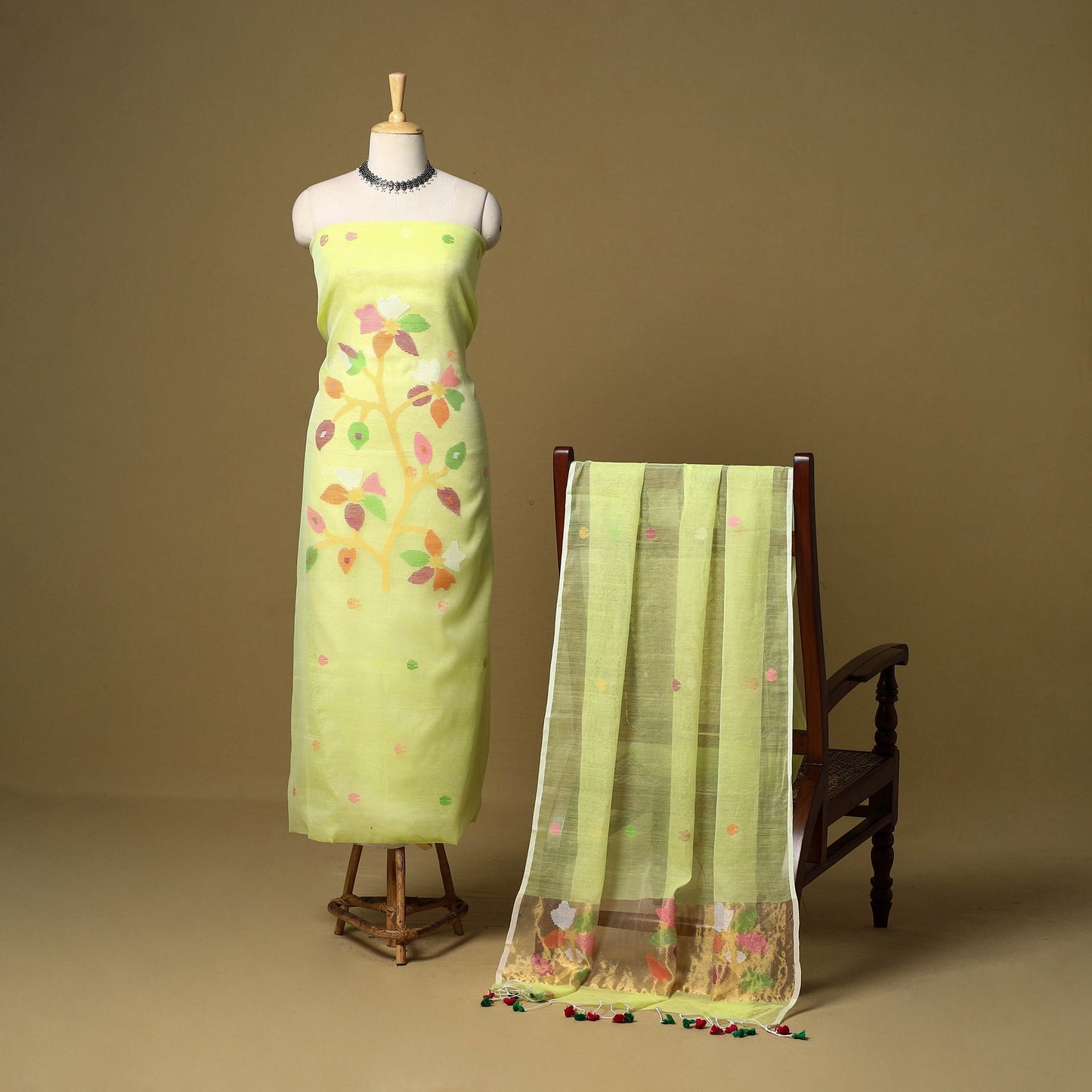 2pc handloom silk cotton unstitched phulia jamdani dress