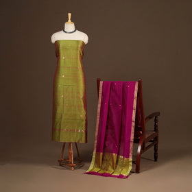 Green - 2pc handloom zari buta unstitched chanderi silk