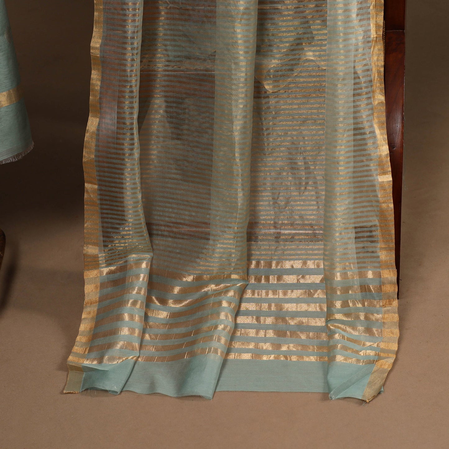 Green - 2pc handloom zari buta unstitched chanderi silk
