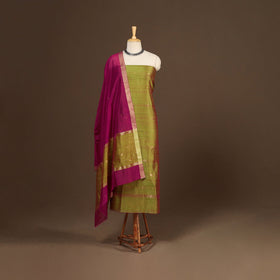 Green - 2pc handloom zari buta unstitched chanderi silk