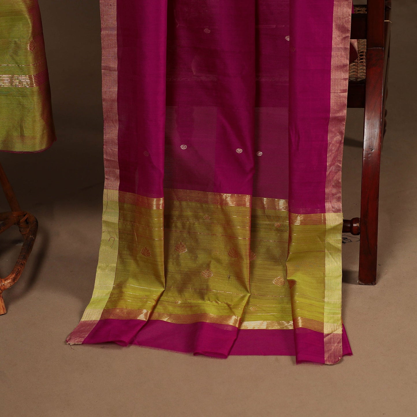 Green - 2pc handloom zari buta unstitched chanderi silk
