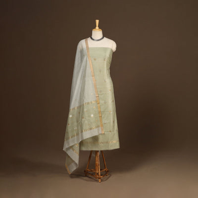 Green - 2pc handloom zari buta unstitched chanderi silk