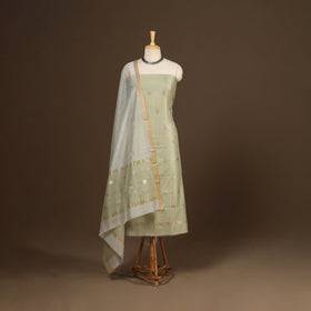 Green - 2pc handloom zari buta unstitched chanderi silk