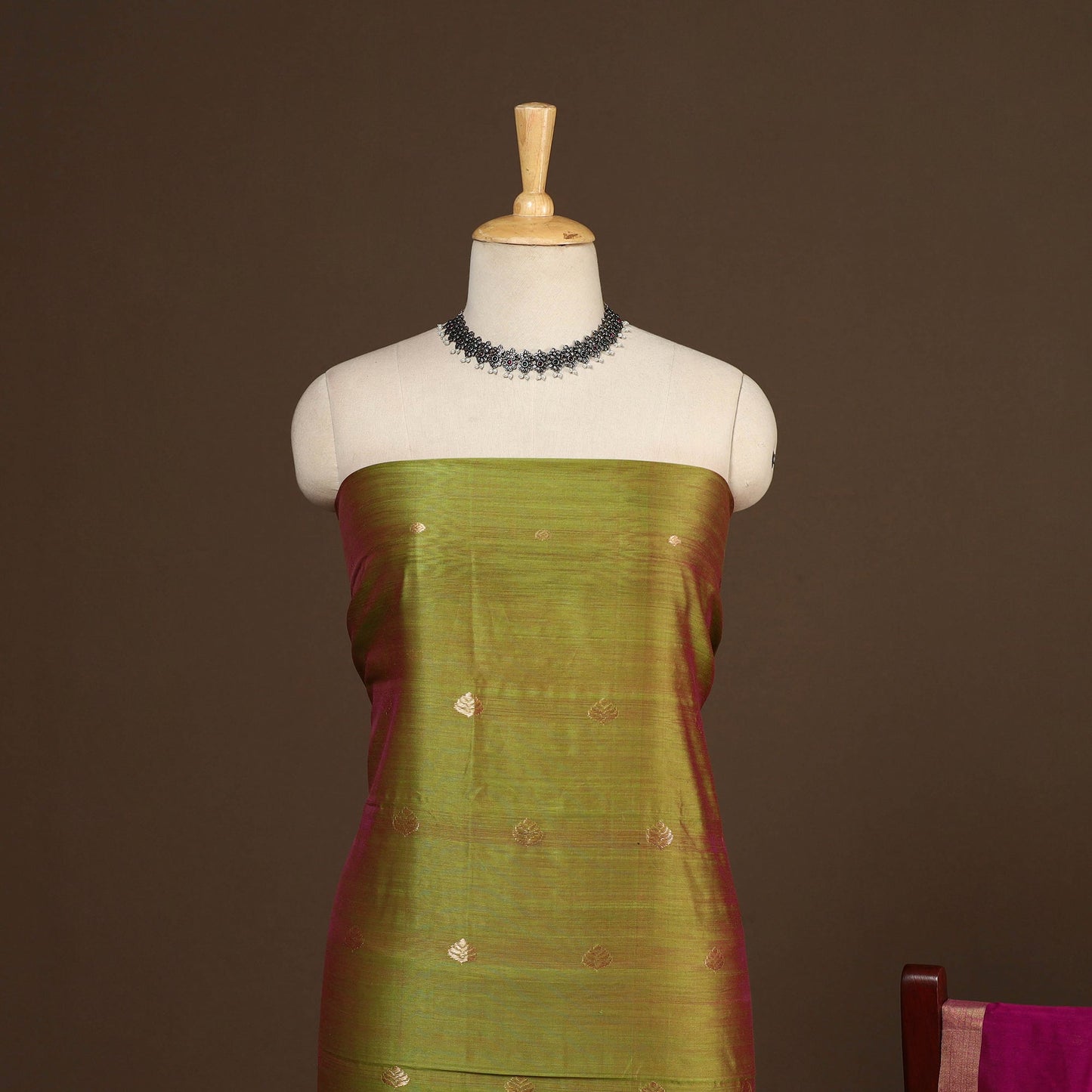 Green - 2pc handloom zari buta unstitched chanderi silk