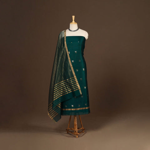 Green - 2pc handloom zari buta unstitched chanderi silk