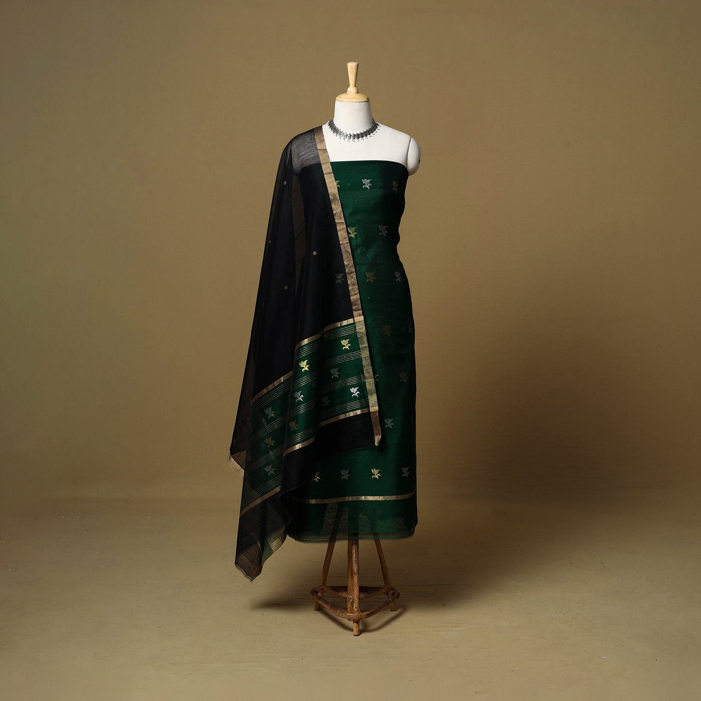 2pc handloom zari buta unstitched chanderi silk dress