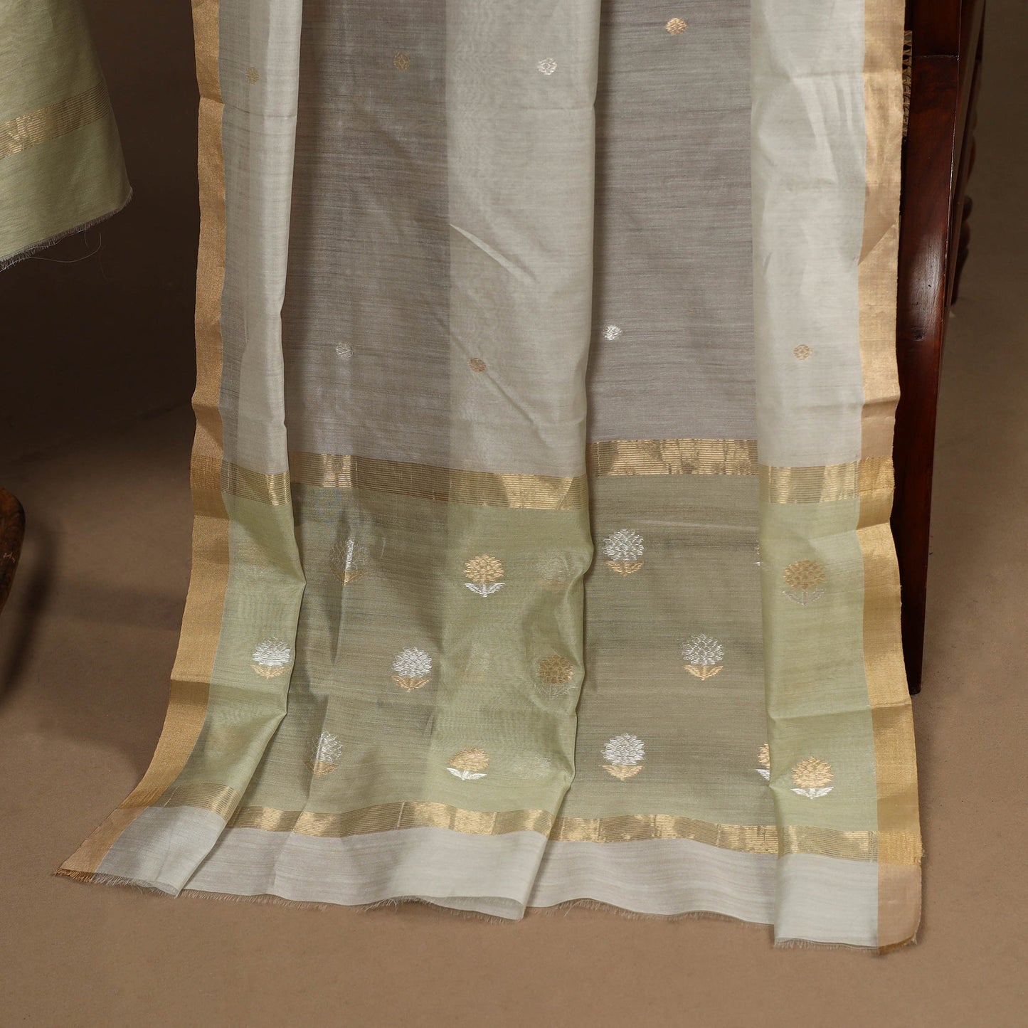 Green - 2pc handloom zari buta unstitched chanderi silk