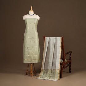 Green - 2pc handloom zari buta unstitched chanderi silk