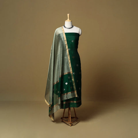 2pc handloom zari buta unstitched chanderi silk dress