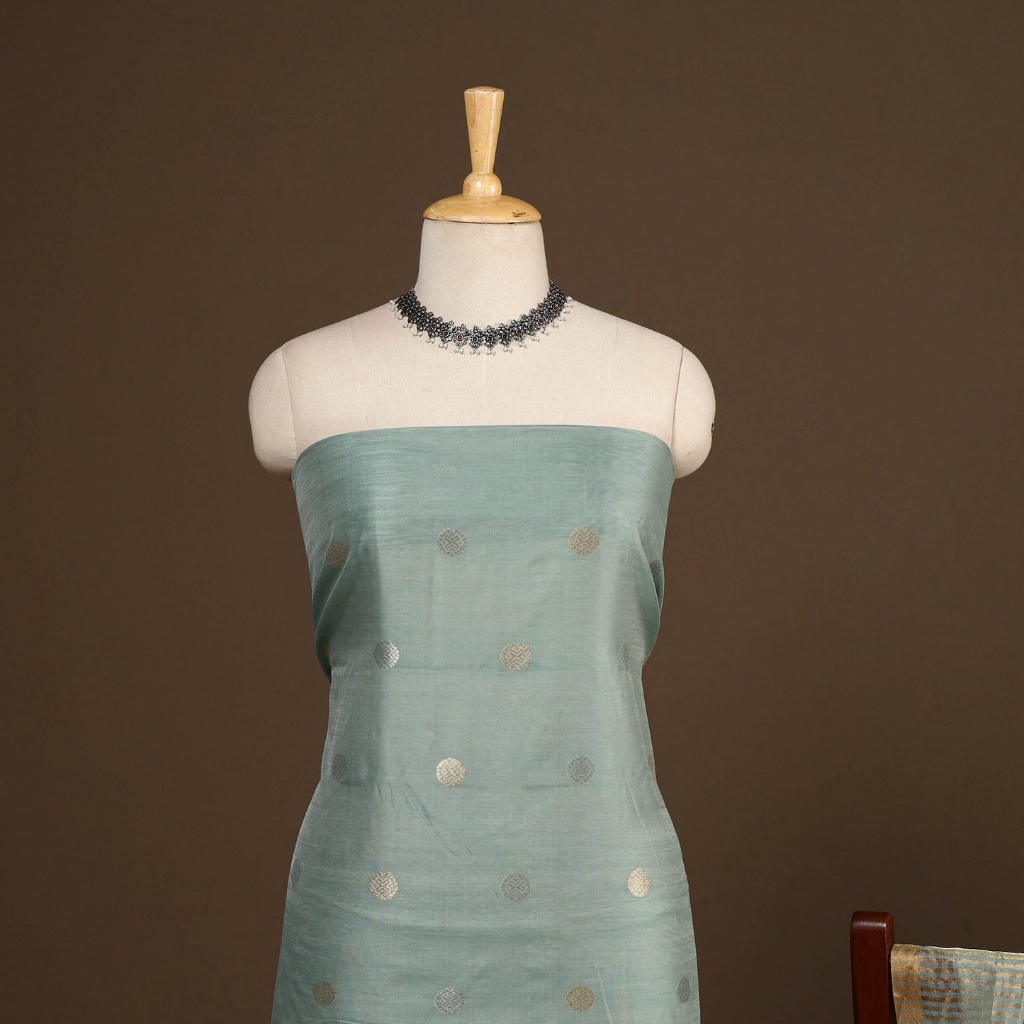 Green - 2pc handloom zari buta unstitched chanderi silk