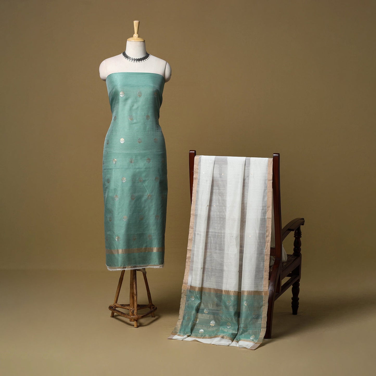 2pc handloom zari buta unstitched chanderi silk dress