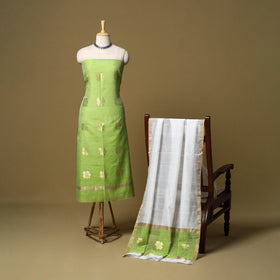 Green - 2pc handloom zari buti unstitched chanderi silk