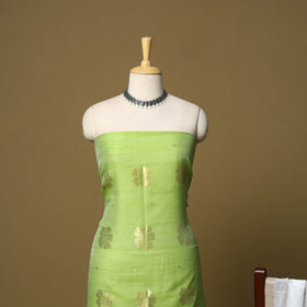 Green - 2pc handloom zari buti unstitched chanderi silk