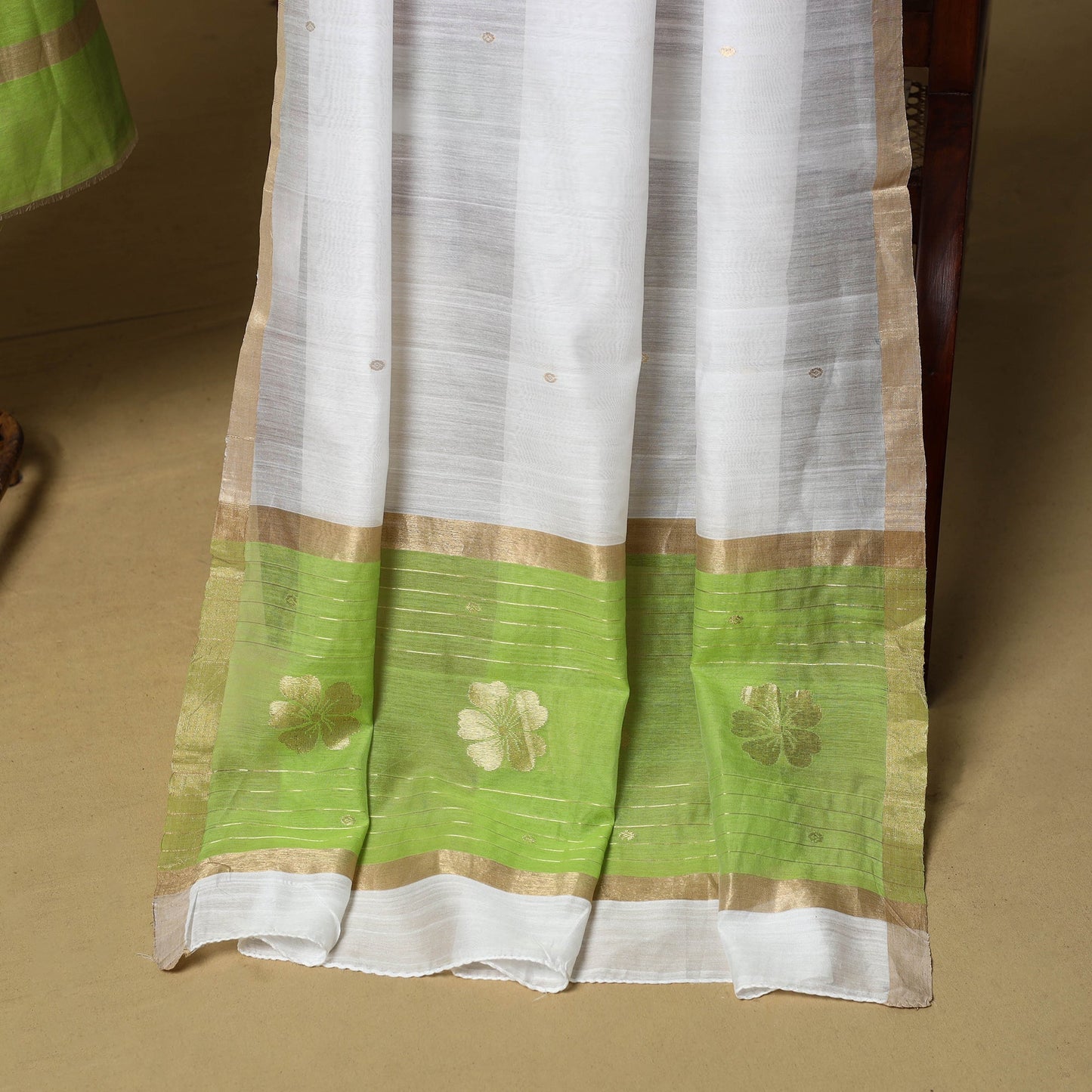Green - 2pc handloom zari buti unstitched chanderi silk