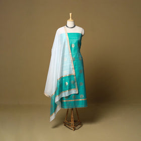 Green - 2pc handloom zari buti unstitched chanderi silk