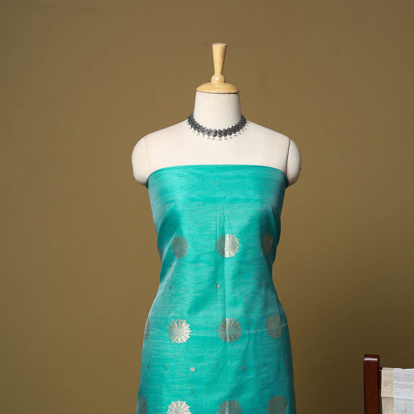 Green - 2pc handloom zari buti unstitched chanderi silk